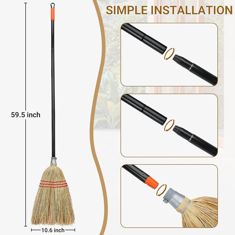 TrueYee Outdoor Corn Broom, Household Indoor and Outdoor Broom Suitable for Sweeping Gravel, Fallen Leaves and Sand on Yard, Garage, Lawn, Stone Path and Concrete Floor (Total Length 59") - Image 2
